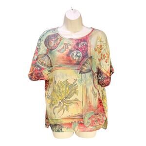 VTG Melrose Womens Floral Top Size 10 Medium Colorful Blouse Short Sleeve